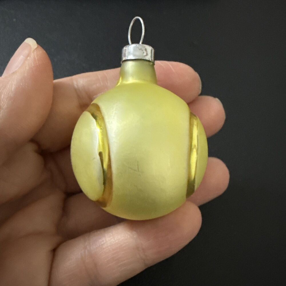 Tennis Ball Christmas Tree Ornament Yellow Gold New Old Stock Vintage glass